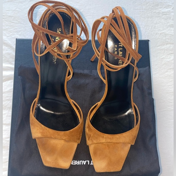 Saint Laurent Brown Suede Lace-Up Heels - Picture 1 of 4